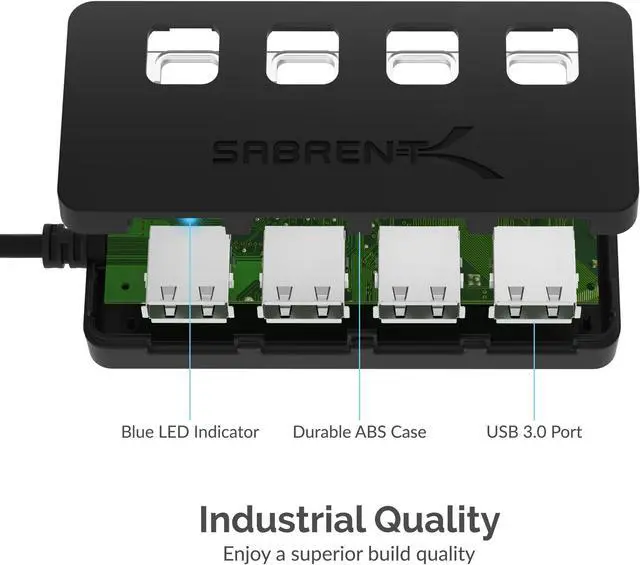 Alt view image 17 of 19 - Sabrent 4-Port USB 3.0 Hub with Individual LED Power Switches (HB-UM43)