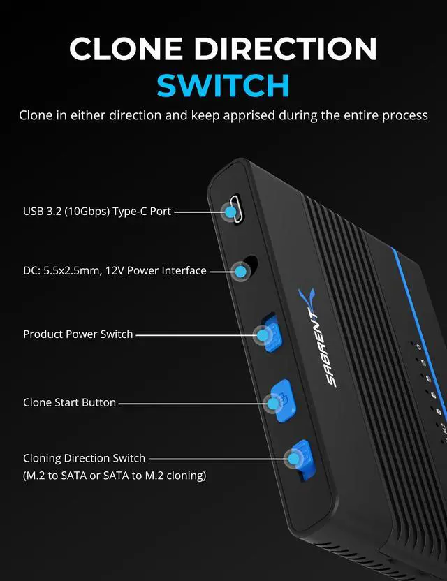 Alt view image 3 of 8 - SABRENT USB 3.2 Type C M.2 PCIe NVMe + 2.5/3.5 Inch SSD & HDD Converter [DS-UCMH]