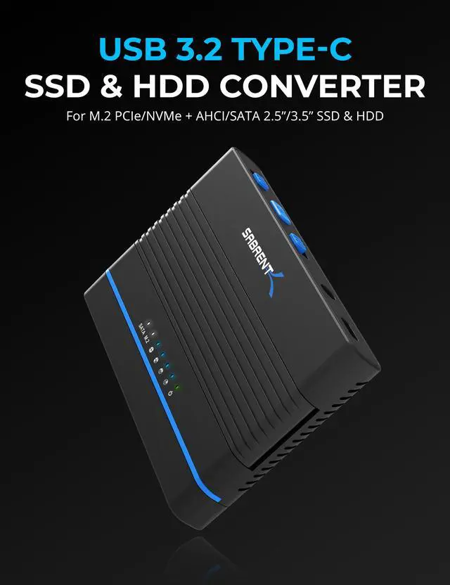 Alt view image 2 of 8 - SABRENT USB 3.2 Type C M.2 PCIe NVMe + 2.5/3.5 Inch SSD & HDD Converter [DS-UCMH]