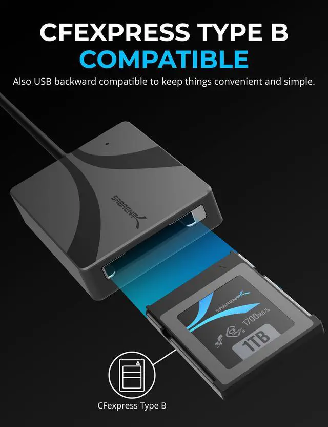 Alt view image 5 of 6 - SABRENT USB Type C CFexpress Type B Card Reader [CR-CFXB]