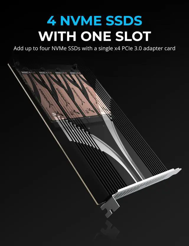 Alt view image 2 of 7 - SABRENT 4-Drive NVMe M.2 SSD to PCIe 3.0 x4 Adapter Card [PC-P3X4]