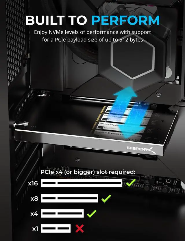 Alt view image 3 of 7 - SABRENT 4-Drive NVMe M.2 SSD to PCIe 3.0 x4 Adapter Card [PC-P3X4]