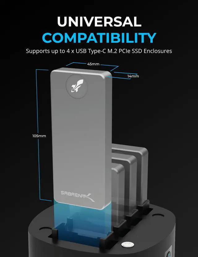 Alt view image 5 of 7 - SABRENT 4-Bay USB Type-C External SSDs Docking Station for Rocket XTRM-Q, Rocket nano, Rocket Pro,10Gbps Speeds, Cooling Fan, LED Indicators (DS-4BNE)