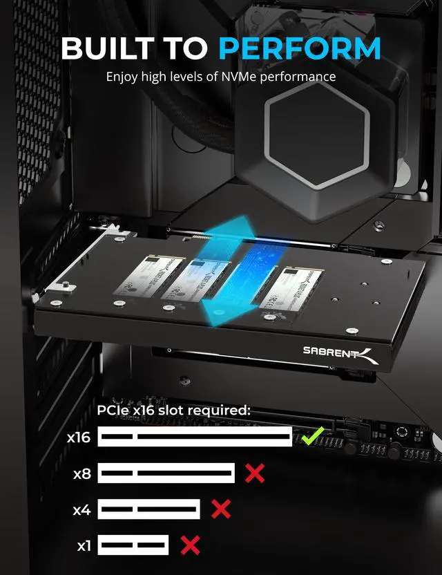 Alt view image 3 of 7 - SABRENT 4-Drive NVMe SSD to PCIe 4.0 X 16 Adapter Card with Active Cooling [EC-P4BF]