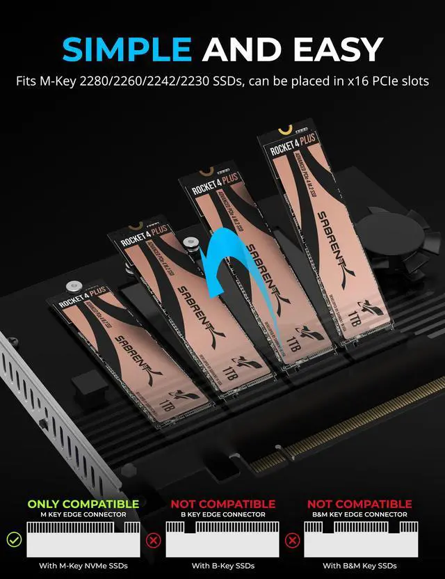 Alt view image 5 of 7 - SABRENT 4-Drive NVMe SSD to PCIe 4.0 X 16 Adapter Card with Active Cooling [EC-P4BF]