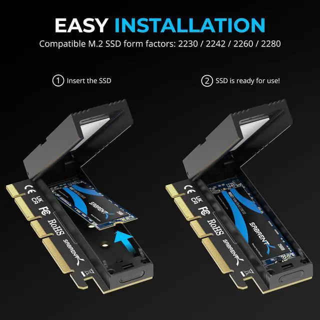 Alt view image 2 of 13 - SABRENT M.2 NVMe SSD to PCIe x16 Tool-Free Add-In Card (AIC) with Aluminum Heatsink, M.2 PCIe Adapter for Gen5 SSDs PCIe 5.0, Backwards Compatible with Previous PCIe Generations (EC-TFPE)