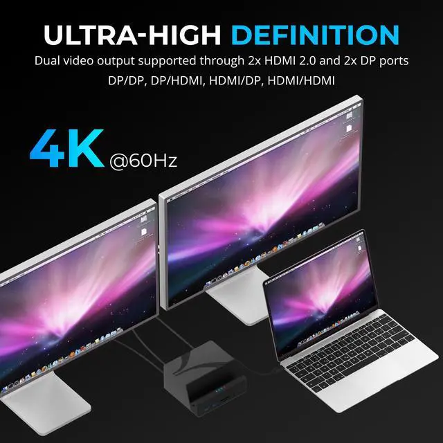 Alt view image 3 of 7 - SABRENT USB-C Universal Docking Station, Dual Monitor Displaylink Dock for Laptops, Ultrabooks, Chromebooks, MacBooks, iPads, Tablets & Smartphones (DS-UICA)