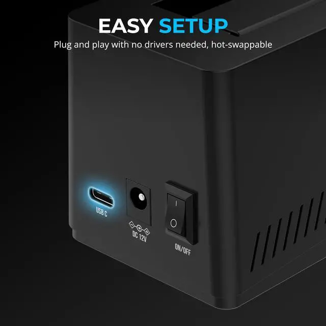 Alt view image 4 of 6 - SABRENT USB-C Hard Drive Docking Station, 2.5"/3.5" Inch SATA SSD & HDD Tool Free 10Gbps Docking Station, Hot Swappable, Supports 20TB Drives, for Windows and Mac (DS-UC1B)