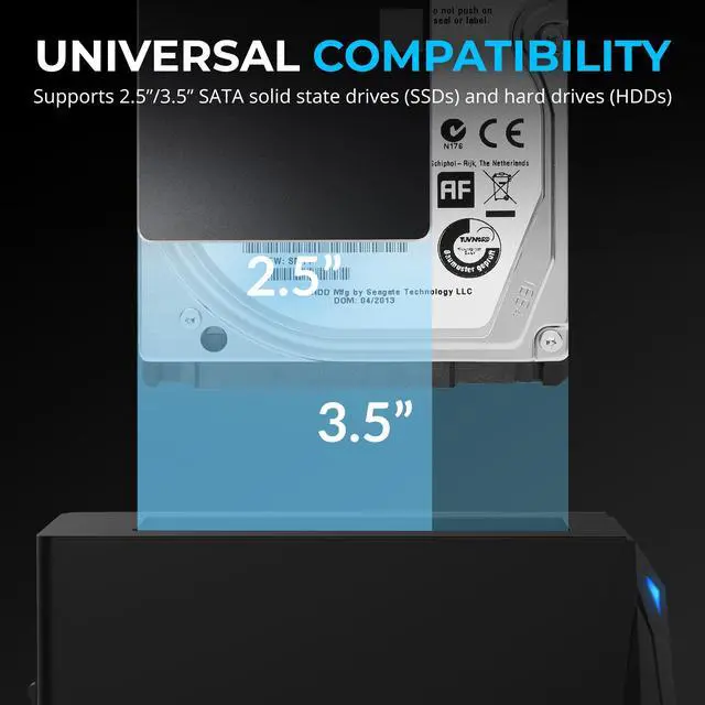 Alt view image 3 of 6 - SABRENT USB-C Hard Drive Docking Station, 2.5"/3.5" Inch SATA SSD & HDD Tool Free 10Gbps Docking Station, Hot Swappable, Supports 20TB Drives, for Windows and Mac (DS-UC1B)