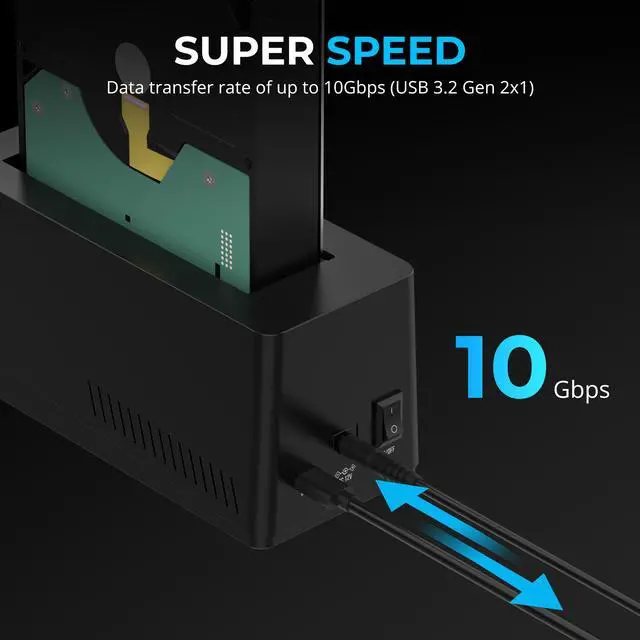 Alt view image 5 of 6 - SABRENT USB-C Hard Drive Docking Station, 2.5"/3.5" Inch SATA SSD & HDD Tool Free 10Gbps Docking Station, Hot Swappable, Supports 20TB Drives, for Windows and Mac (DS-UC1B)