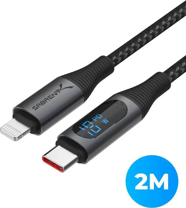 Main image of SABRENT USB-C to Lightning Cable with Smart Display, 2M/6.6FT Long, Apple MFI certified, 60W Charging and 480Mbps Data Transfer Speeds, for Phones, iPads, iPods, MacBooks (CB-C2L2)