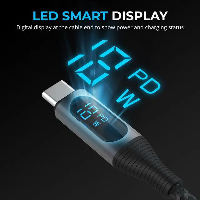 Alt view image 2 of 7 - SABRENT USB-C to Lightning Cable with Smart Display, 1M/3.3FT Long, Apple MFI certified, 60W Charging and 480Mbps Data Transfer Speeds, for Phones, iPads, iPods, MacBooks (CB-C2L1)
