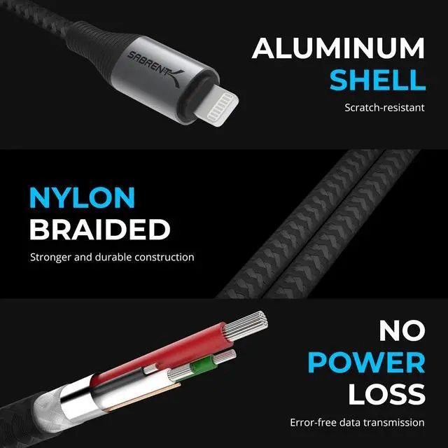 Alt view image 4 of 7 - SABRENT USB-C to Lightning Cable with Smart Display, 1M/3.3FT Long, Apple MFI certified, 60W Charging and 480Mbps Data Transfer Speeds, for Phones, iPads, iPods, MacBooks (CB-C2L1)