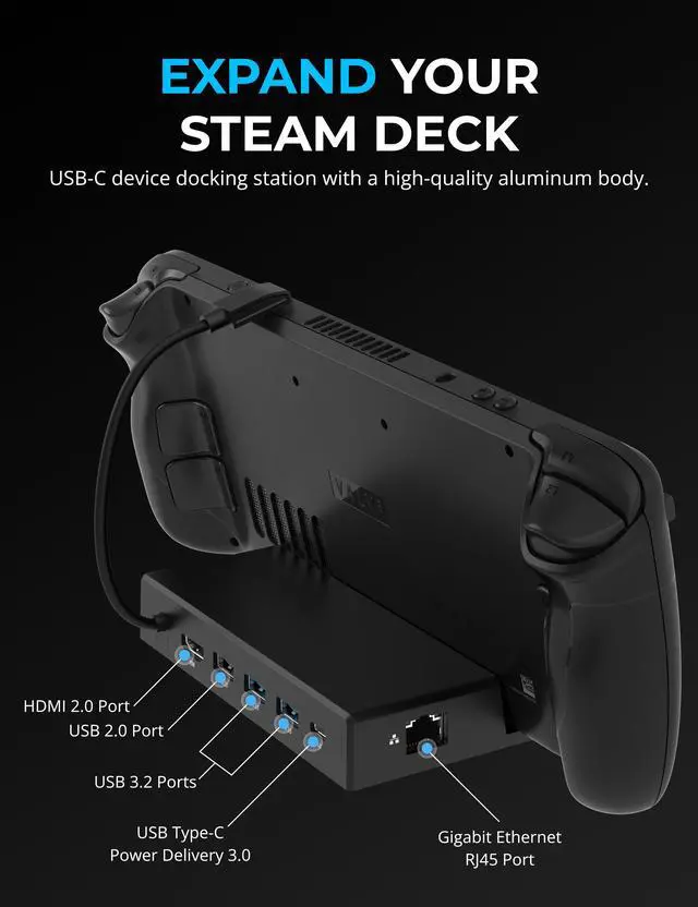 Alt view image 2 of 7 - SABRENT Docking Station Compatible with Steam Deck, 7-in-1 Steam Deck Dock with M.2 SSD Slot,  HDMI 2.0 4K@60Hz, Gigabit Ethernet, Dual USB-A 3.2 and Single USB 2.0 Ports with 90W USB-C Charging Port