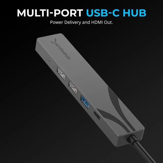 Alt view image 2 of 14 - SABRENT Multi-Port USB-C Hub with Power Delivery and HDMI Out, 3 USB A Ports [HB-SHPU]