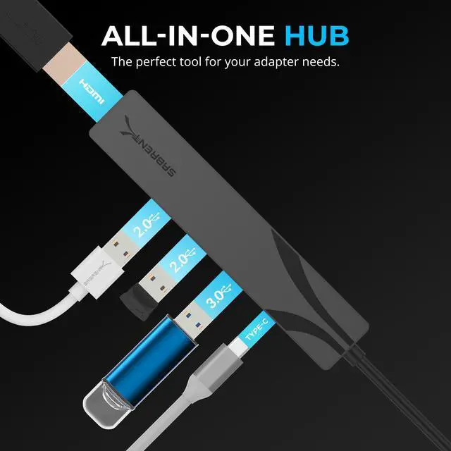 Alt view image 5 of 14 - SABRENT Multi-Port USB-C Hub with Power Delivery and HDMI Out, 3 USB A Ports [HB-SHPU]