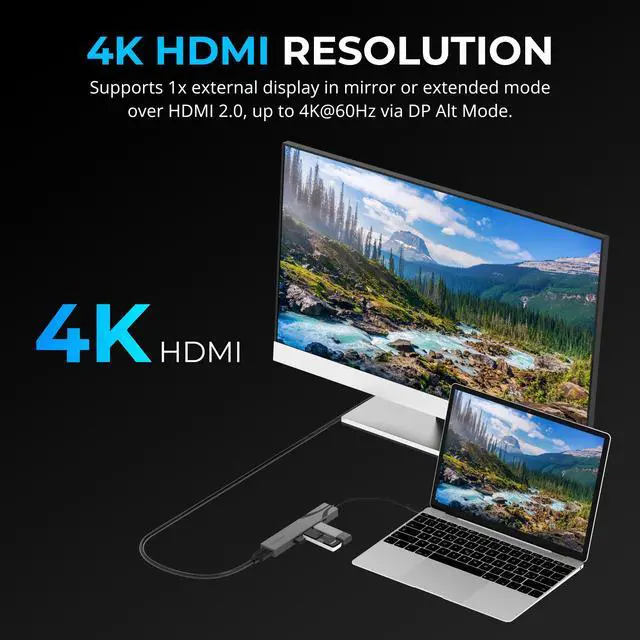 Alt view image 3 of 14 - SABRENT Multi-Port USB-C Hub with Power Delivery and HDMI Out, 3 USB A Ports [HB-SHPU]
