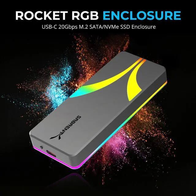 Alt view image 2 of 6 - SABRENT Rocket RGB USB C 20Gbps M.2 SATA/NVMe SSD Enclosure (EC-RGBG)