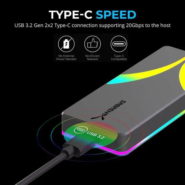 Alt view image 3 of 6 - SABRENT Rocket RGB USB C 20Gbps M.2 SATA/NVMe SSD Enclosure (EC-RGBG)