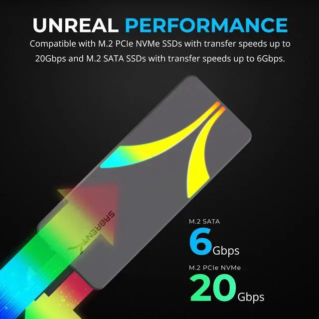 Alt view image 4 of 6 - SABRENT Rocket RGB USB C 20Gbps M.2 SATA/NVMe SSD Enclosure (EC-RGBG)