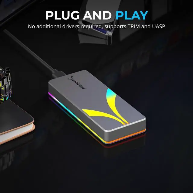 Alt view image 6 of 6 - SABRENT Rocket RGB USB C 20Gbps M.2 SATA/NVMe SSD Enclosure (EC-RGBG)