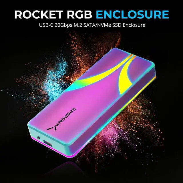 Alt view image 2 of 6 - SABRENT Rocket RGB USB C 20Gbps M.2 SATA/NVMe SSD Enclosure - Special Edition (EC-RGBC)