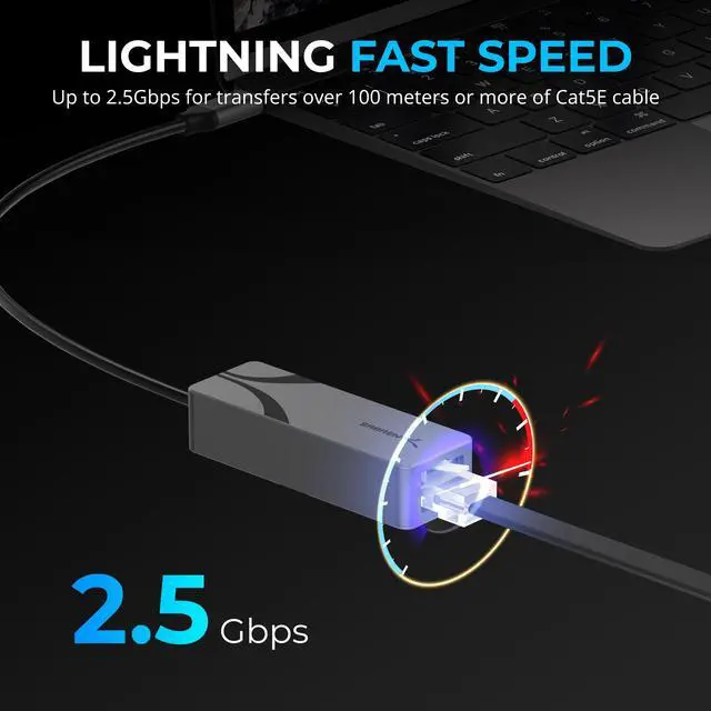 Alt view image 2 of 6 - SABRENT USB C to 2.5 Gbps Ethernet Adapter, USB C to Gigabit Ethernet Adapter, Aluminum Portable USB C Adapter, for MacBook Pro, MacBook Air, iPad Pro 2018 and Later (NT-25GA)