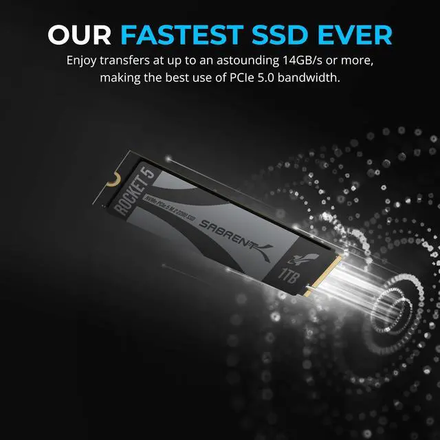 Alt view image 5 of 7 - SABRENT Rocket 5 1TB Advanced Performance Internal M.2 PCIe GEN 5 14GB/s X4 NVMe SSD (SB-RKT5-1TB)