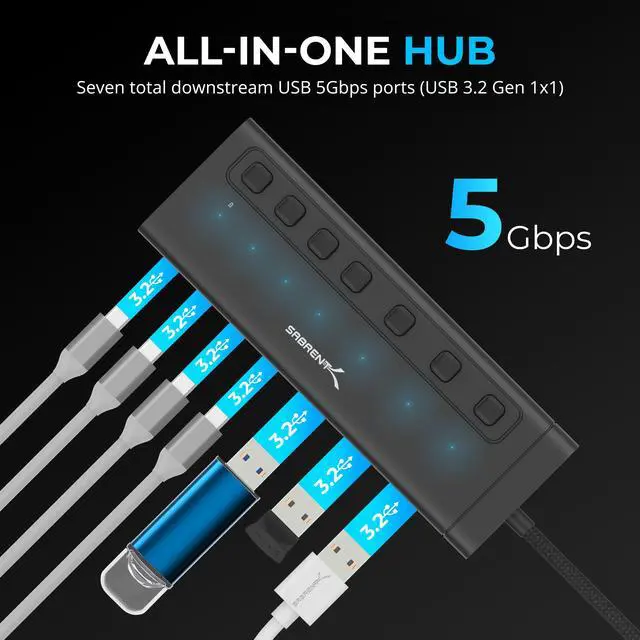 Alt view image 4 of 14 - SABRENT USB C Hub 7-Port 20W Powered Hub with Switches (HB-3A4C)