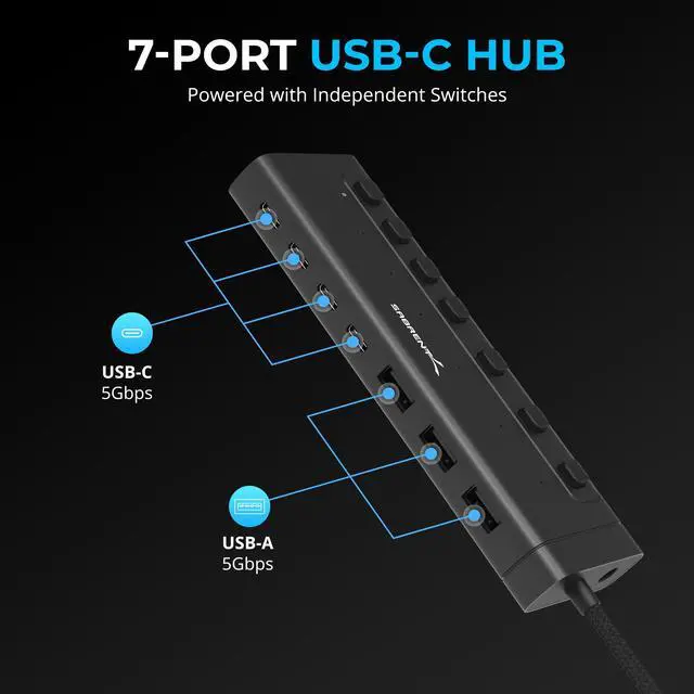 Alt view image 2 of 14 - SABRENT USB C Hub 7-Port 20W Powered Hub with Switches (HB-3A4C)