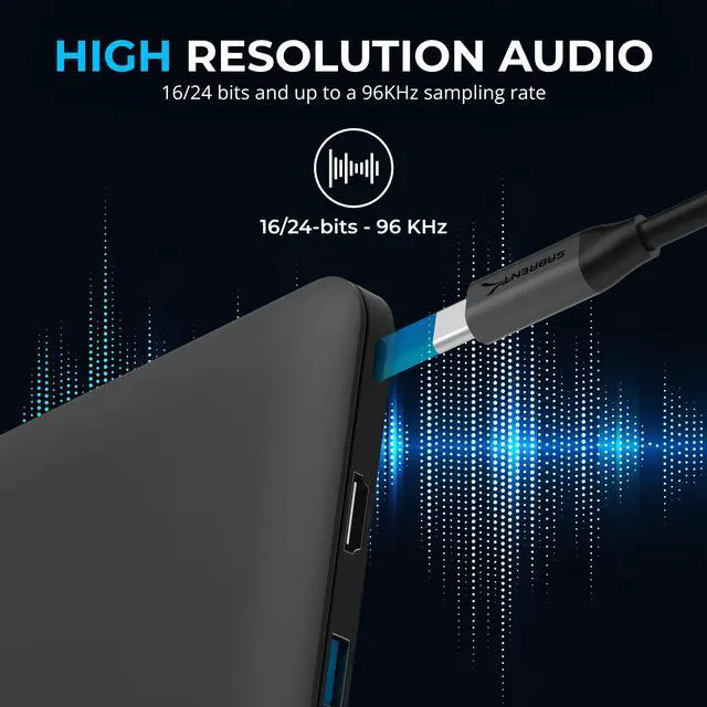 Alt view image 5 of 7 - SABRENT USB Type-C Audio Adapter with 24-Bit/96KHz Hi-Res Sound, Dual 3.5mm Jacks for Mic & Stereo, Aluminum Body, Plug-and-Play  Compatible with Headsets, Laptops, Desktops, Smartphones & Tablets (A