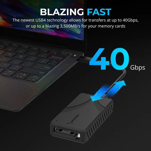Alt view image 3 of 6 - SABRENT USB4 CFexpress Type B Card Reader  40Gbps Transfer Speed, Aluminum Alloy Body, Detachable USB-C Cable, Silicone Sleeve, OTG Support  Compatible with Cameras, Laptops, and Cages (CR-U4XB)