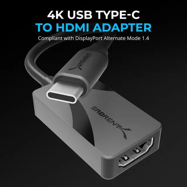 Alt view image 2 of 7 - SABRENT 4K USB Type-C to HDMI Adapter - Plug-and-Play, 4K@60Hz, HDR10/Dolby Vision Support, Compatible with Laptops, Tablets, Smartphones, and Gaming Devices - Portable Aluminum Design (DA-CH4K)