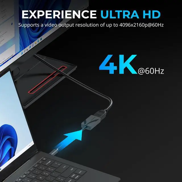 Alt view image 3 of 7 - SABRENT 4K USB Type-C to HDMI Adapter - Plug-and-Play, 4K@60Hz, HDR10/Dolby Vision Support, Compatible with Laptops, Tablets, Smartphones, and Gaming Devices - Portable Aluminum Design (DA-CH4K)
