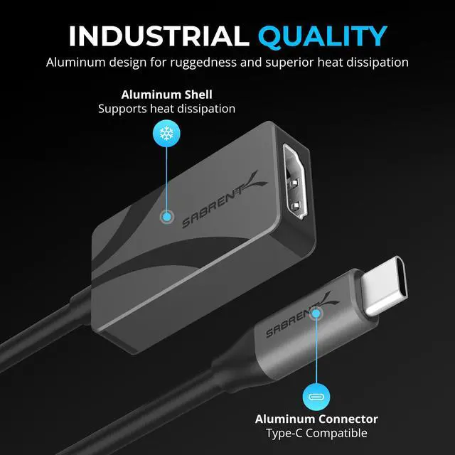 Alt view image 6 of 7 - SABRENT 4K USB Type-C to HDMI Adapter - Plug-and-Play, 4K@60Hz, HDR10/Dolby Vision Support, Compatible with Laptops, Tablets, Smartphones, and Gaming Devices - Portable Aluminum Design (DA-CH4K)