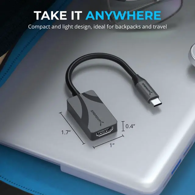 Alt view image 4 of 7 - SABRENT 4K USB Type-C to HDMI Adapter - Plug-and-Play, 4K@60Hz, HDR10/Dolby Vision Support, Compatible with Laptops, Tablets, Smartphones, and Gaming Devices - Portable Aluminum Design (DA-CH4K)