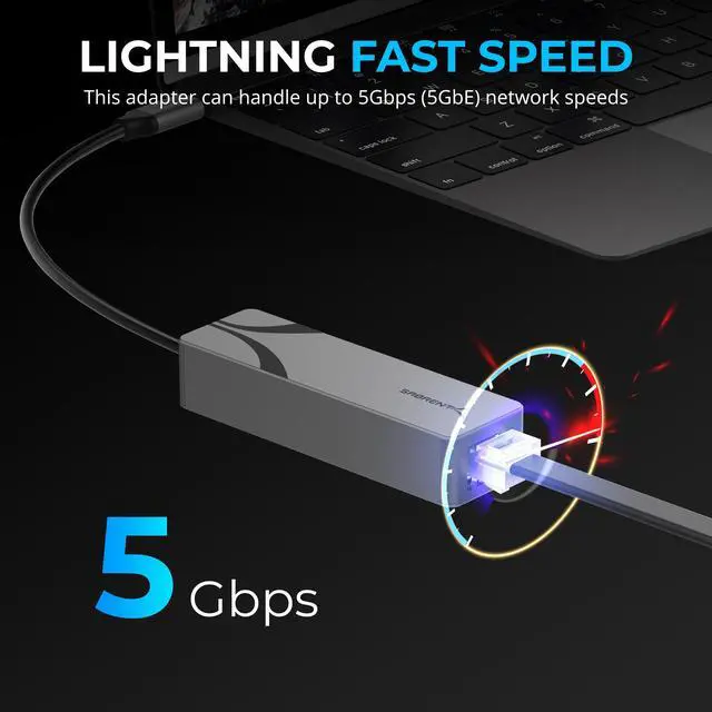 Alt view image 2 of 7 - SABRENT USB Type-C to 5G Ethernet LAN Adapter  Aluminum Body, 5Gbps Multi-Gig LAN Speeds, Backward Compatible with 1GbE/2.5GbE, Bus-Powered, Durable, Plug-and-Play for USB-C Devices (NT-C5GA)