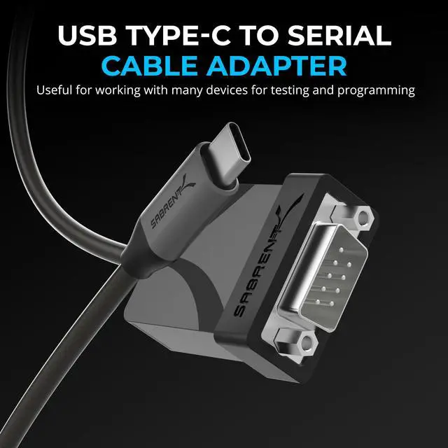Alt view image 2 of 7 - SABRENT USB-C to DB9 Serial RS-232 Adapter Cable 3FT, Prolific PL2303GS Chipset, USB 2.0, 1bps-12Mbps Baud Rate, for POS Terminals, Modems, GPS, Industrial Devices (CB-D9C3)