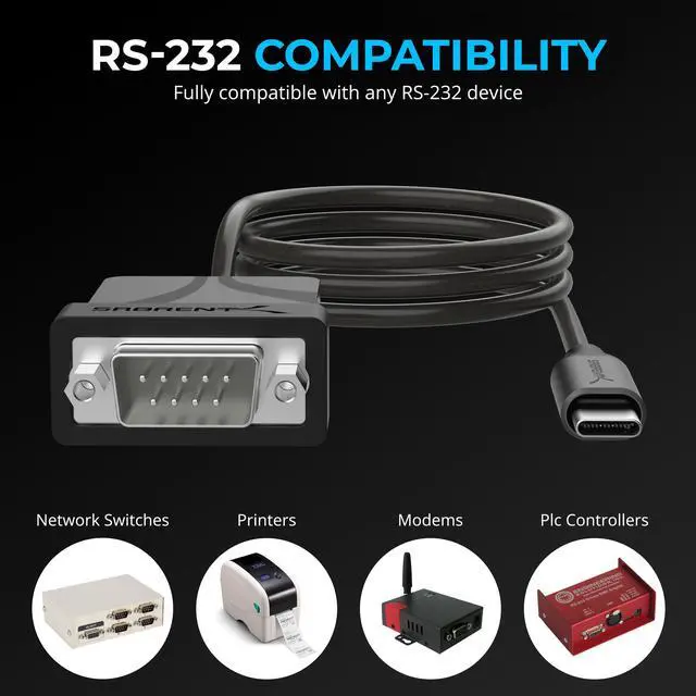 Alt view image 6 of 7 - SABRENT USB-C to DB9 Serial RS-232 Adapter Cable 3FT, Prolific PL2303GS Chipset, USB 2.0, 1bps-12Mbps Baud Rate, for POS Terminals, Modems, GPS, Industrial Devices (CB-D9C3)