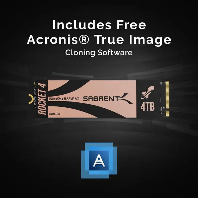 Alt view image 2 of 7 - SABRENT Rocket 4, 4TB PCIe 4.0 NVMe SSD  7400MB/s Read, 6400MB/s Write, Gen4 SSD for Desktops, Laptops, and PS5, High-Speed Performance with Low Heat, for Gaming and System Builders (SB-RKT4L-4TB)