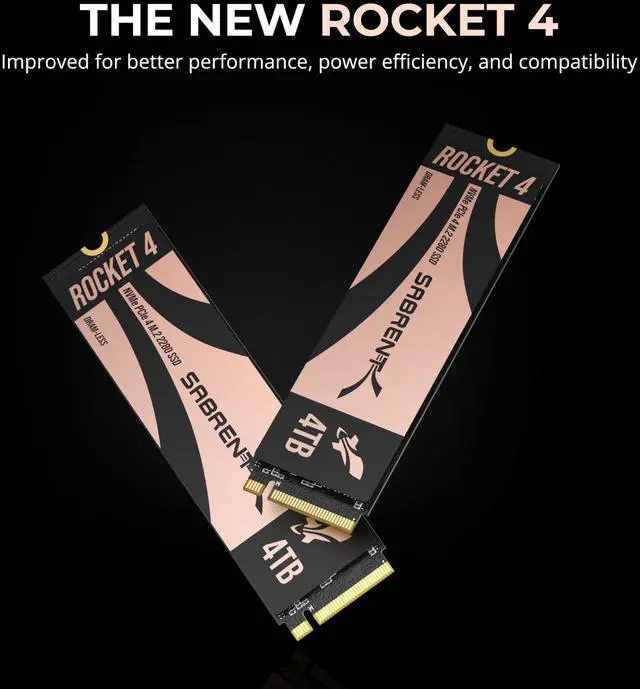 Alt view image 3 of 7 - SABRENT Rocket 4, 4TB PCIe 4.0 NVMe SSD  7400MB/s Read, 6400MB/s Write, Gen4 SSD for Desktops, Laptops, and PS5, High-Speed Performance with Low Heat, for Gaming and System Builders (SB-RKT4L-4TB)