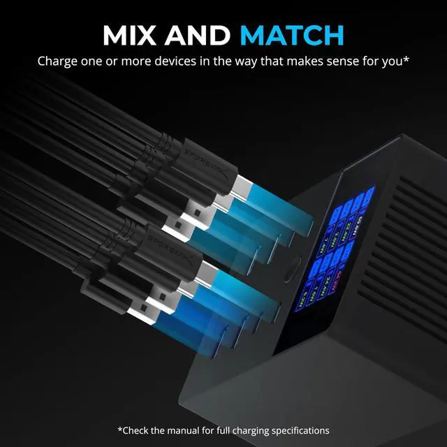 Alt view image 5 of 6 - SABRENT 252W Charger  8-Port USB PD 3.0 with LCD Display, Fast Charging for USB-C & USB-A Devices, Laptops, Phones, Tablets, Gaming Consoles  PPS, Overcharge Protection, Travel-Friendly (AX-8PTC)