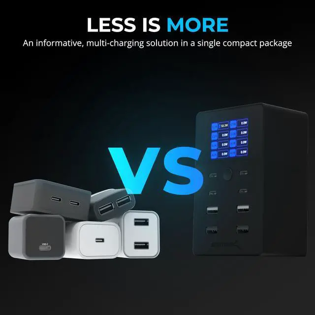 Alt view image 3 of 6 - SABRENT 252W Charger  8-Port USB PD 3.0 with LCD Display, Fast Charging for USB-C & USB-A Devices, Laptops, Phones, Tablets, Gaming Consoles  PPS, Overcharge Protection, Travel-Friendly (AX-8PTC)