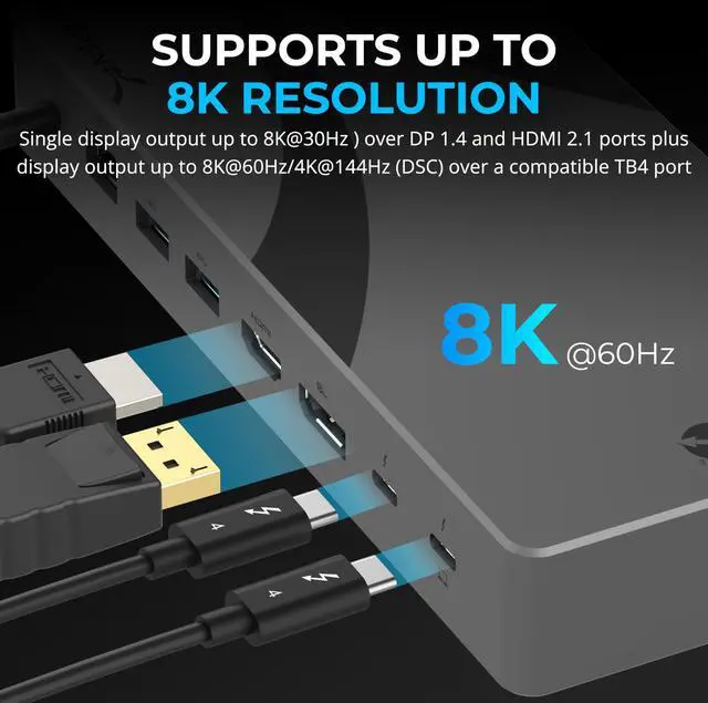 Alt view image 4 of 7 - SABRENT Thunderbolt 4 Docking Station, TB4 Ports, 8K/4K, USB4 & TB3 Compatible, DP 1.4, HDMI 2.1, USB-C/USB-A Ports, Gigabit Ethernet, Audio Jack, SD/TF Card Reader, Windows/macOS/Linux (DS-T4MF)