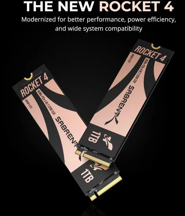 Alt view image 2 of 7 - SABRENT Rocket 4 1TB DRAM-LESS M.2 PCIe GEN 4 X4 NVMe SSD (SB-RKT4L-1TB)