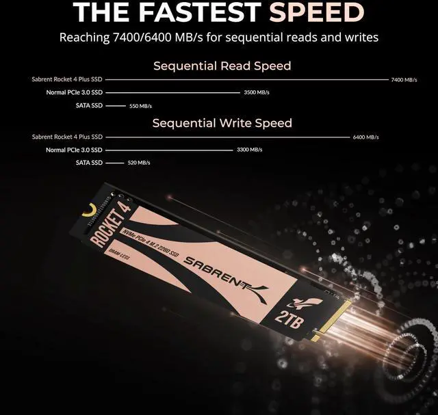 Alt view image 5 of 7 - SABRENT Rocket 4 2TB DRAM-LESS M.2 PCIe GEN 4 X4 NVMe SSD (SB-RKT4L-2TB)