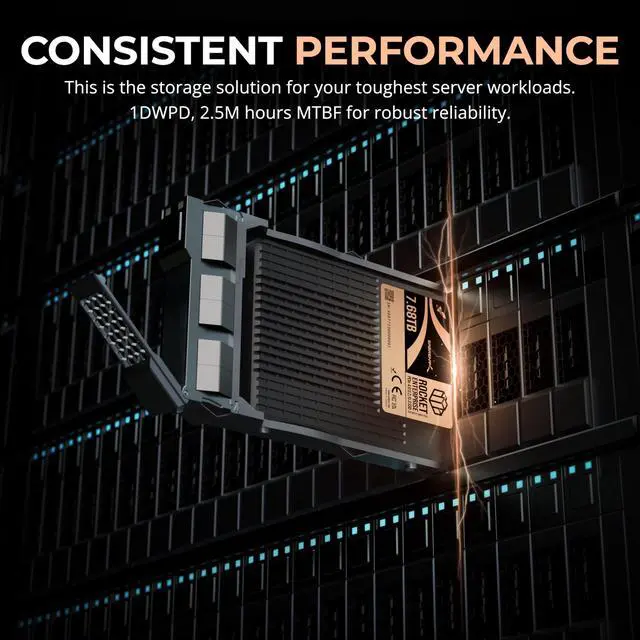 Alt view image 4 of 7 - SABRENT Rocket Enterprise PCIe 4.0 U.2 7.68TB NVMe SSD, High-Endurance Server Drive with Power Loss Protection, Up to 7,000MB/s, 1DWPD, E2E Protection, NVMe-MI, 2.5M MTBF (SB-P4U2-7680)