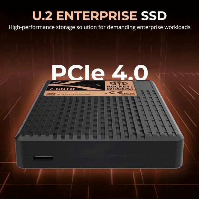 Alt view image 2 of 7 - SABRENT Rocket Enterprise PCIe 4.0 U.2 7.68TB NVMe SSD, High-Endurance Server Drive with Power Loss Protection, Up to 7,000MB/s, 1DWPD, E2E Protection, NVMe-MI, 2.5M MTBF (SB-P4U2-7680)