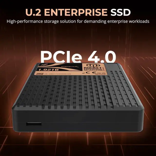 Alt view image 2 of 7 - SABRENT Rocket Enterprise PCIe 4.0 U.2 NVMe 1.92TB SSD, High-Endurance Server Drive with Power Loss Protection, Up to 7,000MB/s, 1DWPD, E2E Protection, NVMe-MI, 2.5M MTBF (SB-P4U2-1920)