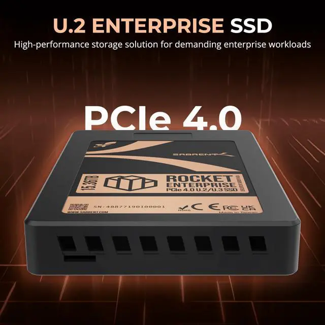 Alt view image 2 of 7 - SABRENT Rocket Enterprise PCIe 4.0 U.2 15.36TB NVMe SSD, High-Endurance Server Drive with Power Loss Protection, Up to 7,000MB/s, 1DWPD, E2E Protection, NVMe-MI, 2.5M MTBF (SB-P4U2-15360)
